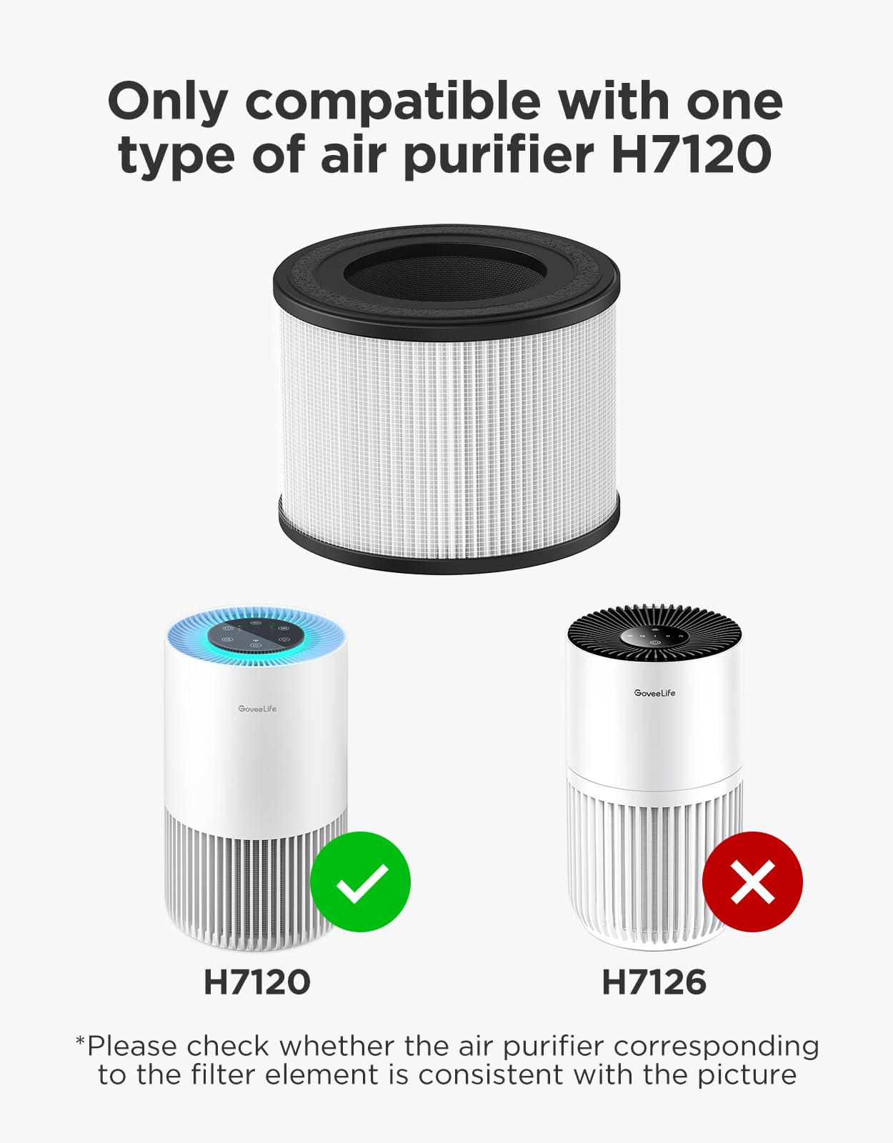 GoveeLife Air-Purifier Replacement Accessories only for H7120101, 1 Pack, H11 HEPA