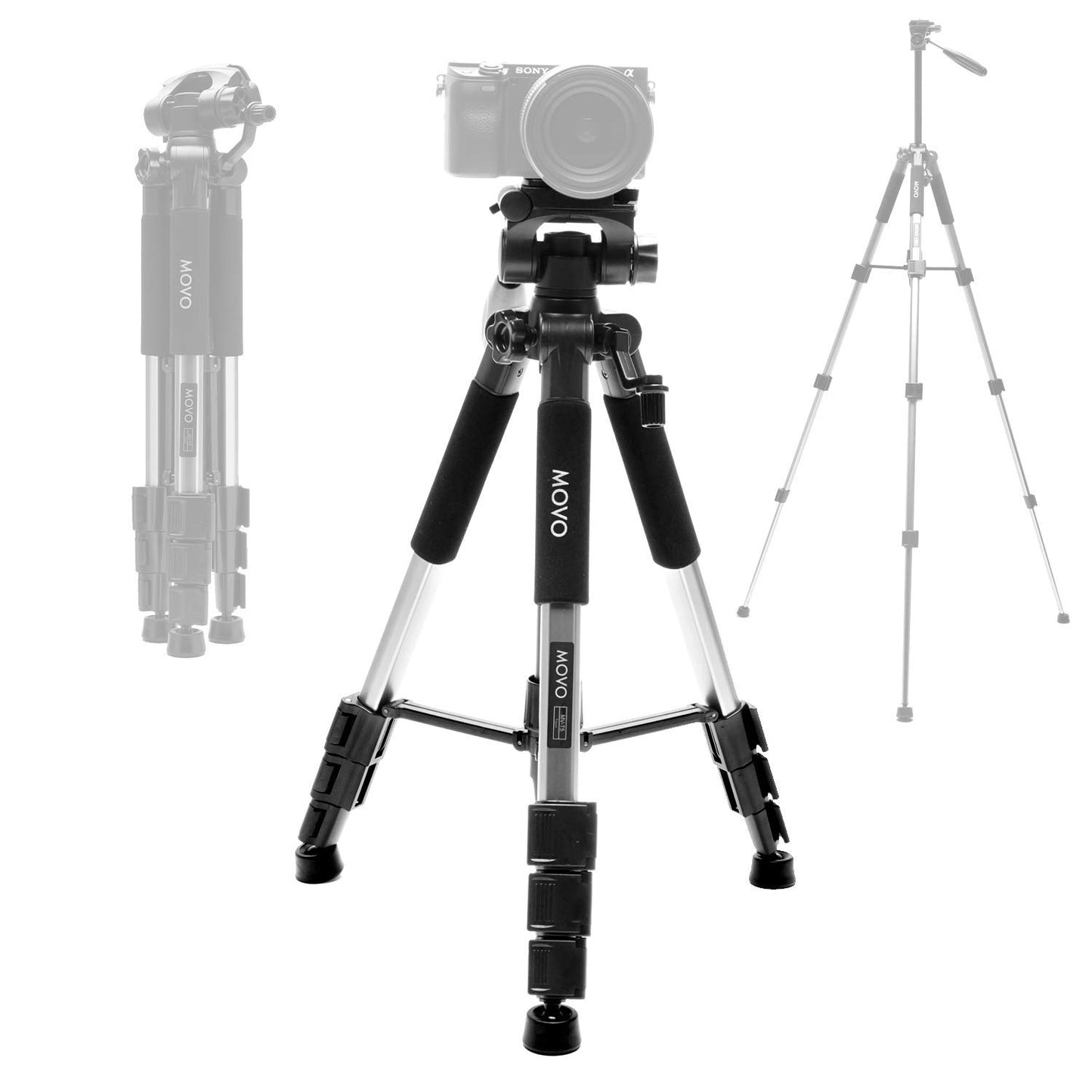 Movo MV-T5 57-inch Video Camera Tripod Stand with Pan Head - Lightweight Tripod for Camera and Phone Videos, Vlogging, Film - Aluminum Travel Tripod