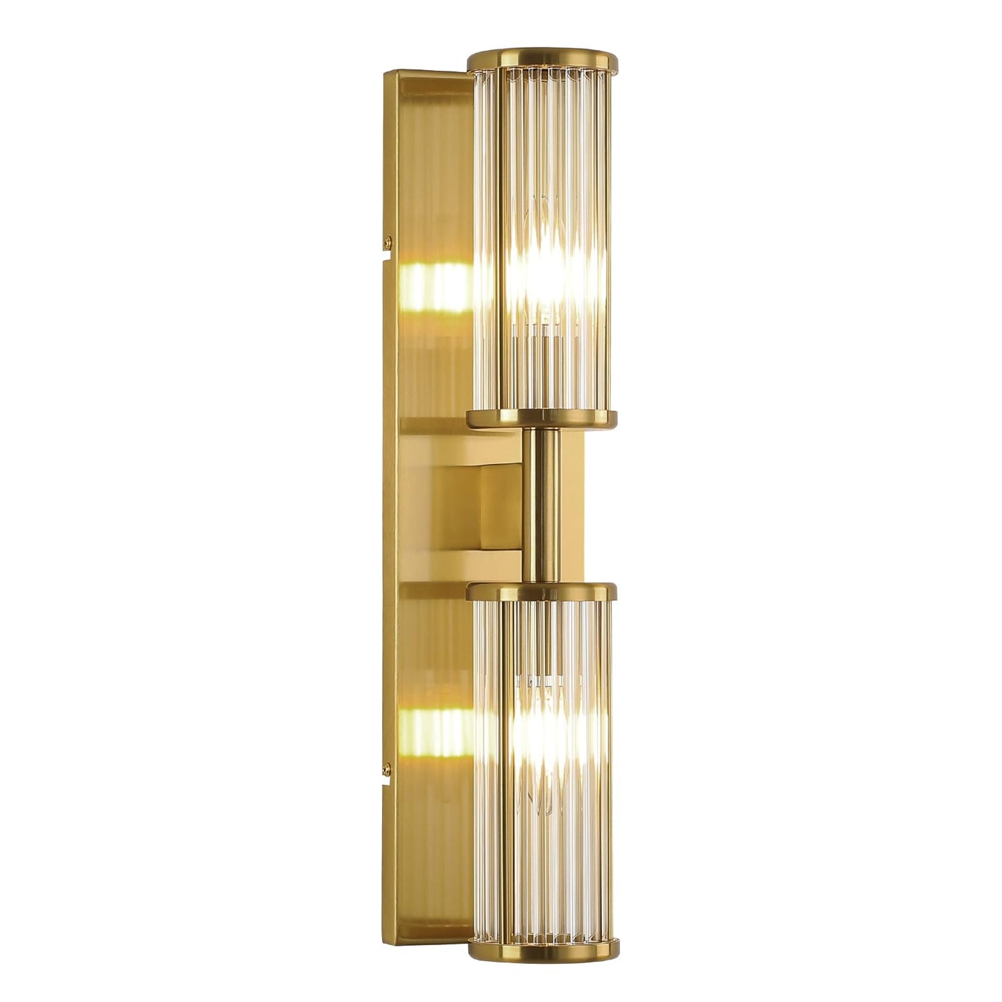 ECOBRT 2-Light Modern Vanity Wall Lamp in Brushed Brass, Industrial Bathroom Lighting with Glass Rod Shades, Adjustable Modern Mirror Lights