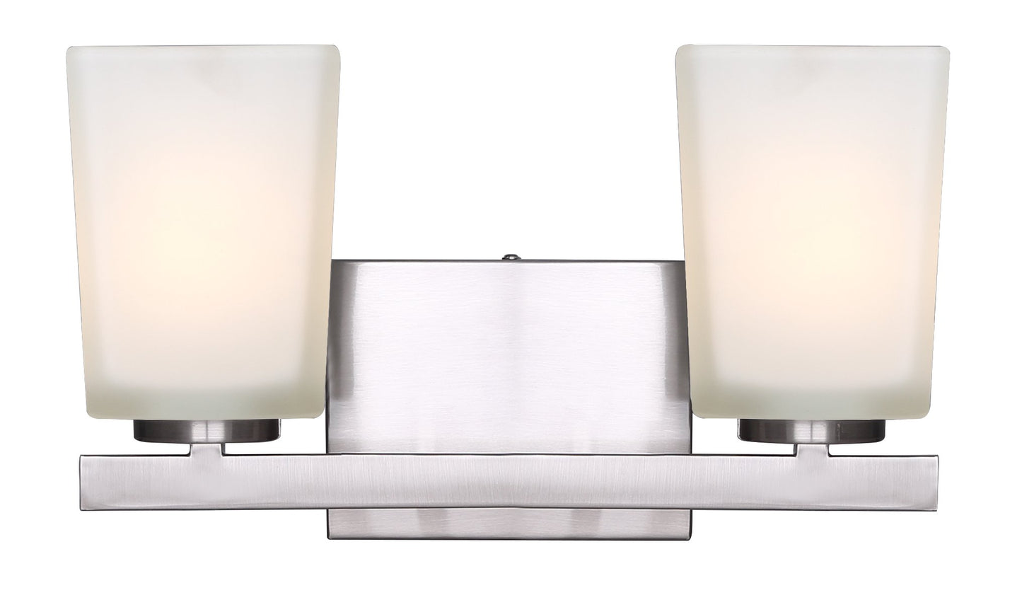 Canarm Hartley 2-Light Vanity Light in Brushed Nickel with Flat Opal Glass - Modern Bathroom or Powder Room Wall Fixture