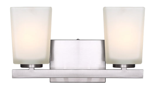 Canarm Hartley 2-Light Vanity Light in Brushed Nickel with Flat Opal Glass - Modern Bathroom or Powder Room Wall Fixture