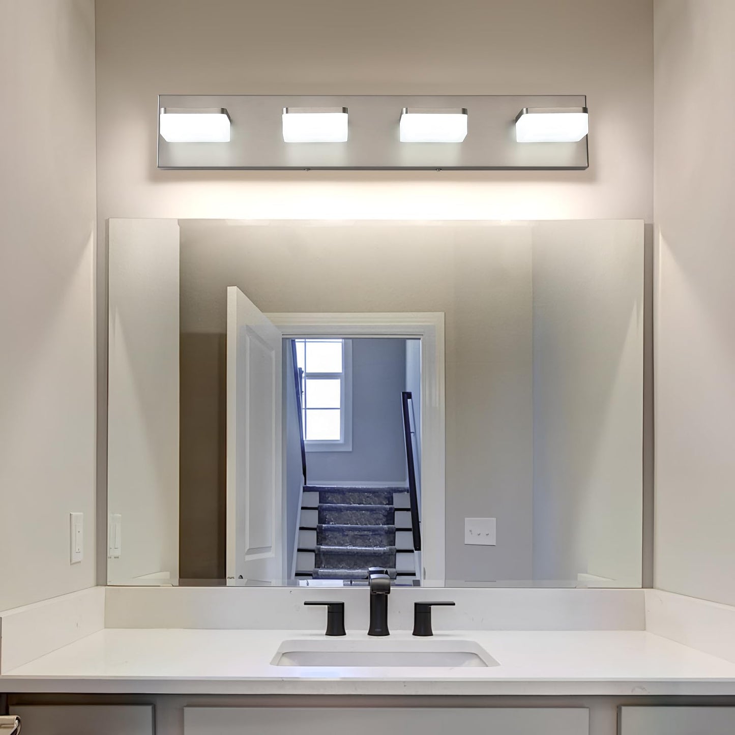 Bicrink LED Vanity Light Fixture for Bathroom, 4-Light Brushed Nickel Bathroom Light Over Mirror, Modern Vanity Lighting Wall Light Fixtures
