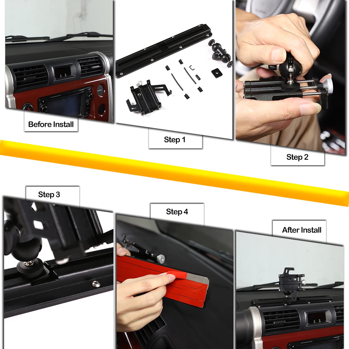 Car Phone Mount Compatible with Toyota FJ Cruiser 2007-2021, Phone Holder for Dashboard Hands Free Track Cradle, Car Dash Mount Cell Phone Stand
