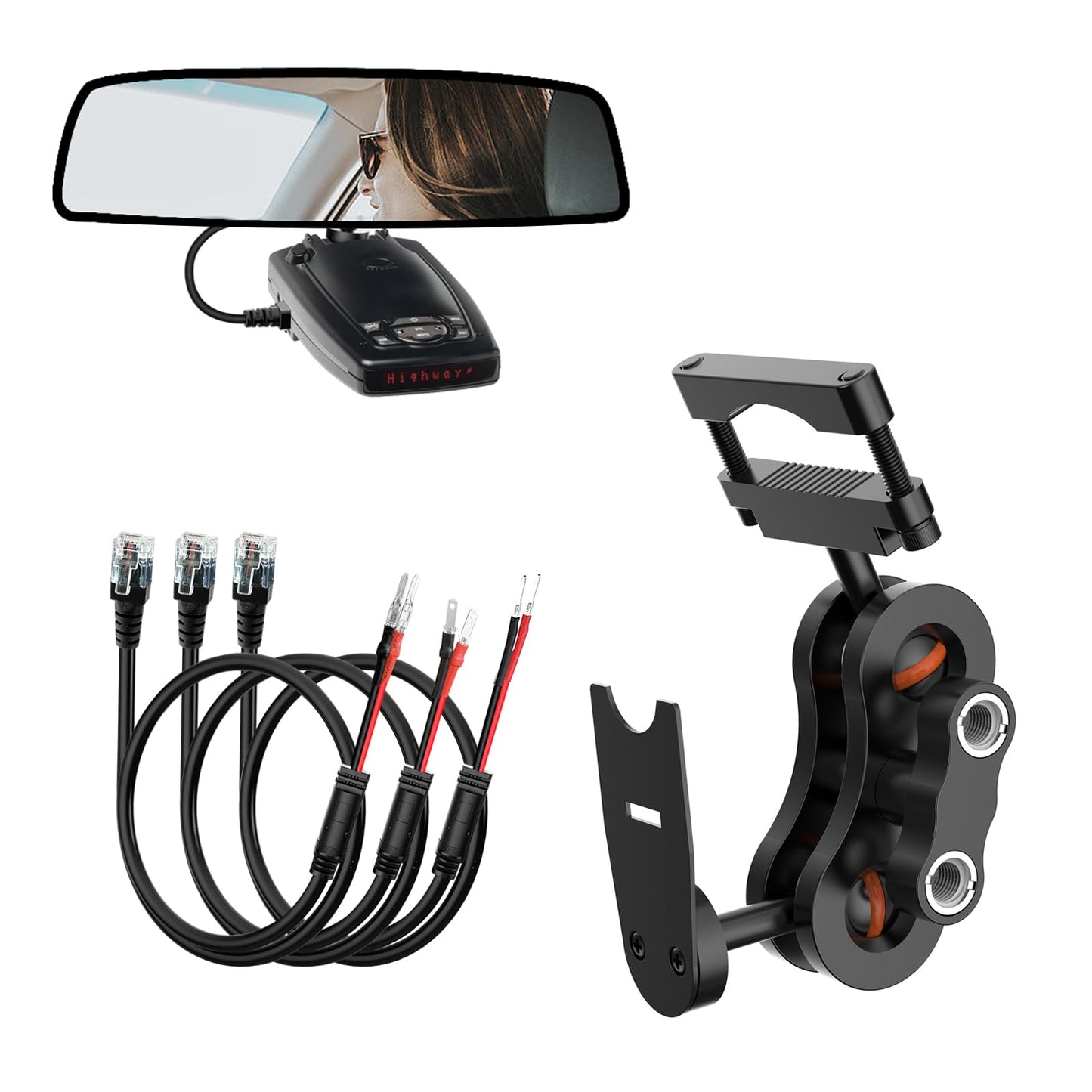 Radar Detector Mount,Rearview Mirror Rod Radar Mounting Bracket+Rearview Mirror Hard Wire Power Cord kit16,with Inline Fuse (for Escort Beltronics