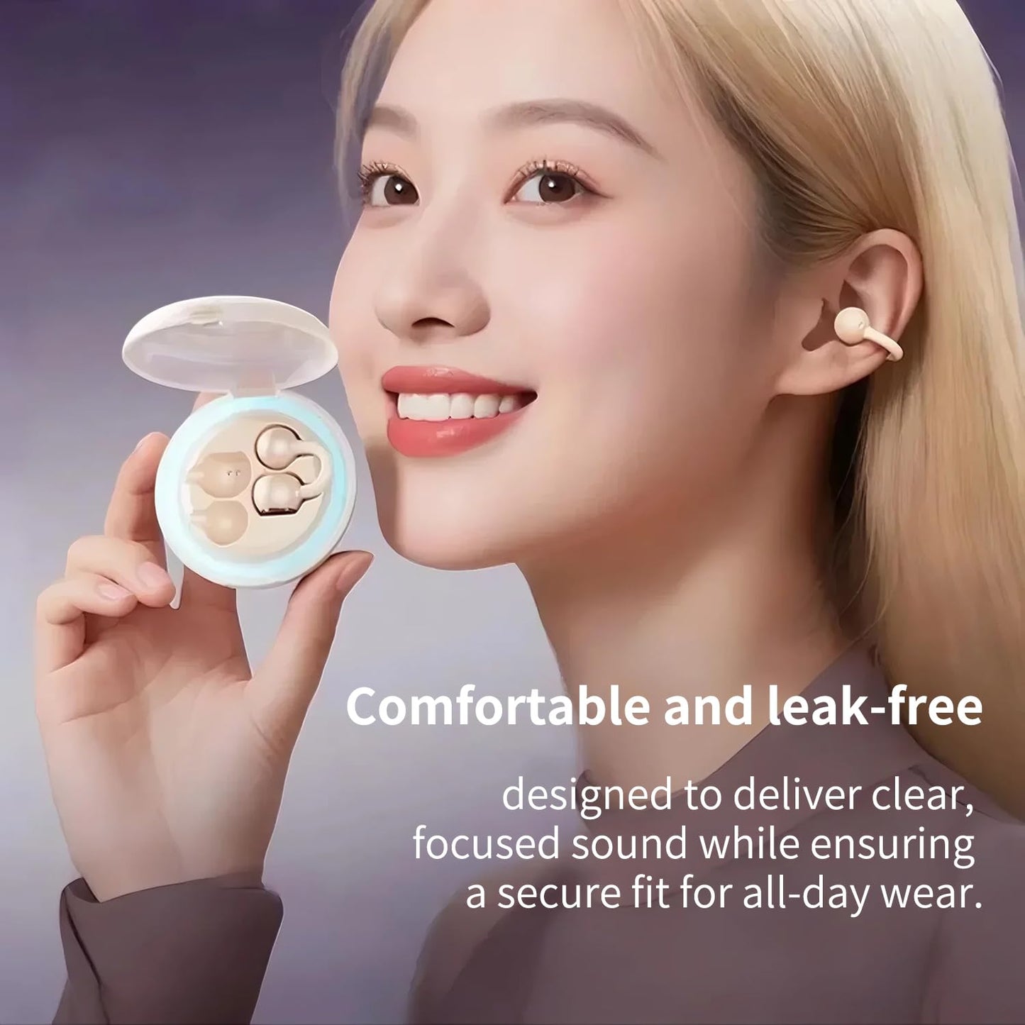 HDKKE Upgraded Open Ear Earbuds Clip-On Earbuds Comfortable fit & Crystal-Clear Sound, 80H Playtime Bluetooth 5.4 Wireless Headphones for Women Ideal