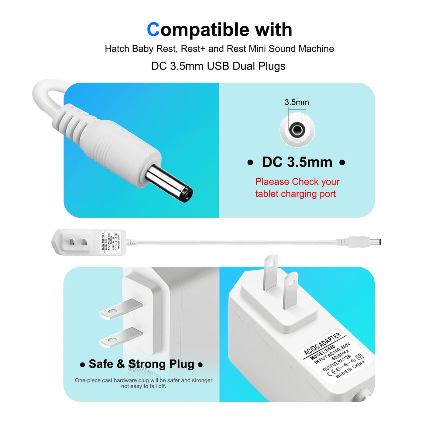5V 2A AC/DC Adapter Charger Power Cord Replacement for Hatch Baby Rest, Rest+ and Rest Mini Night Light & Sound Machine