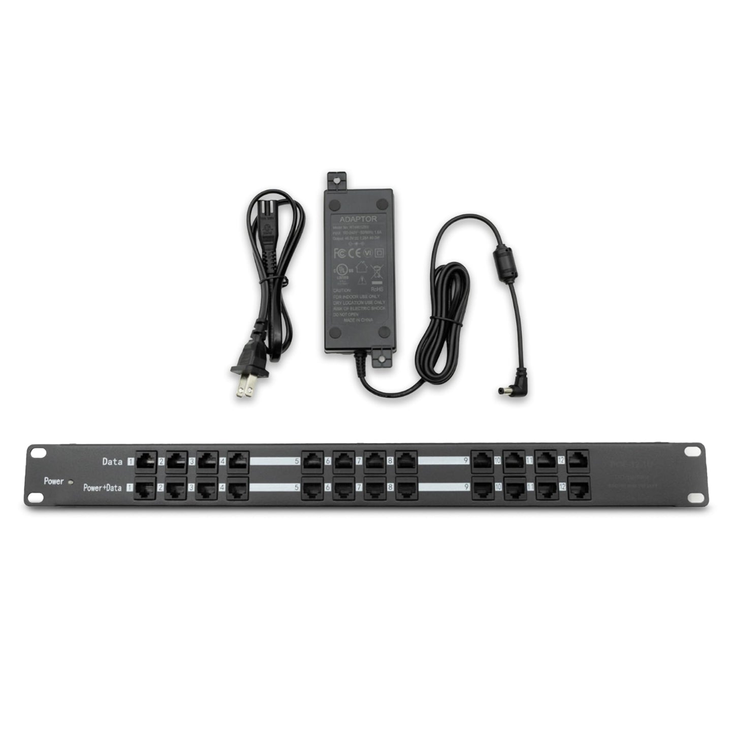 PoE Texas 12 Port PoE Injector with 48v60w Power Supply - 10/100 Data - Rack Mount - Add Passive Mode B 802.3af PoE to a Non PoE Switch for VoIP, WiFi