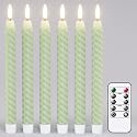 Lasumora Flameless Taper Candles Green Pastel Flickering with Remote Timer, Battery Operated Warm 3D Wick LED Spiral Candles 6 Pack 9.8" Real Wax