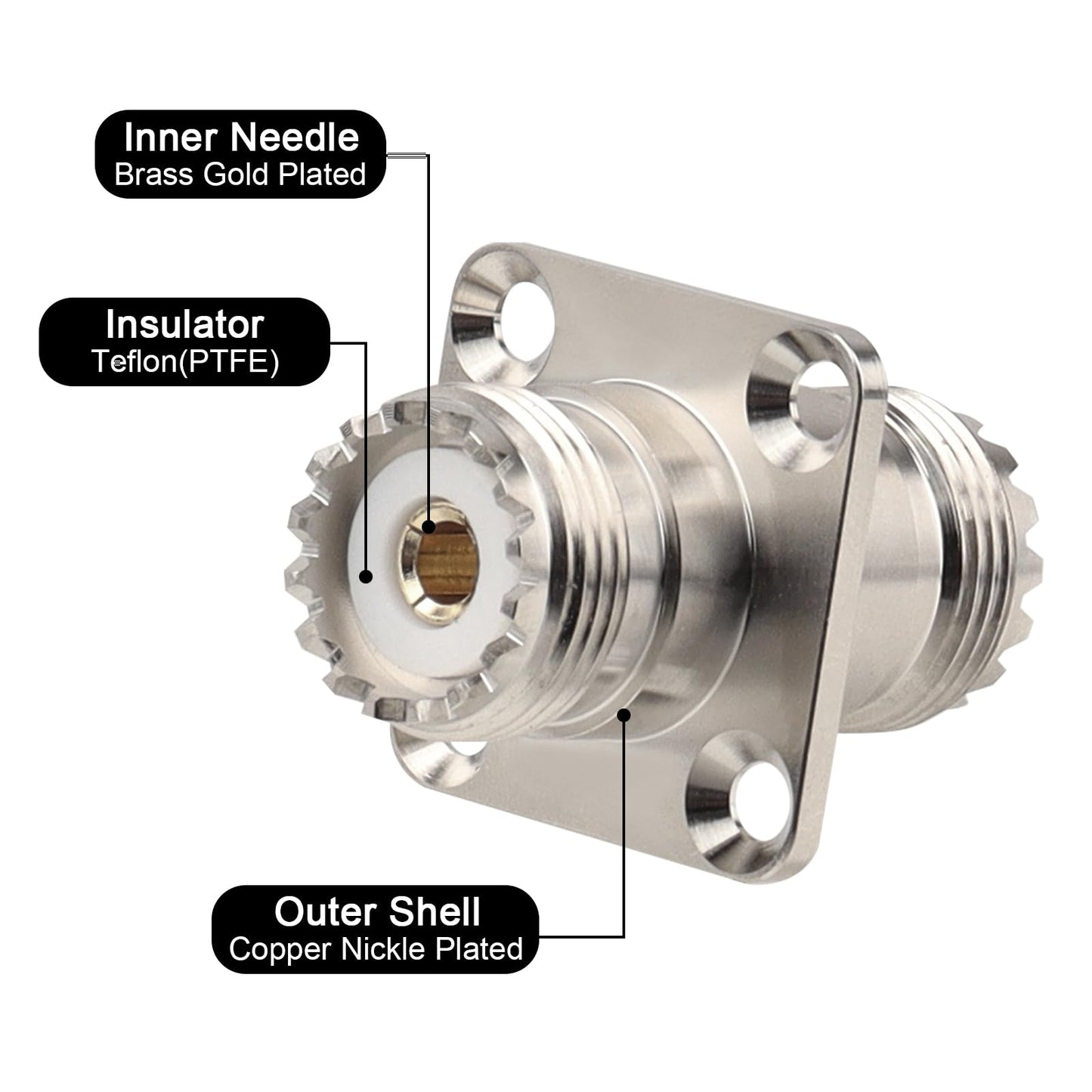 MOOKEERF 3 Pack SO239 Connectors SO239 4-Hole Flange Panel Chassis Mount Adapter UHF Female to Female SO-239 Bulkhead Connector for PL259 Male Plug