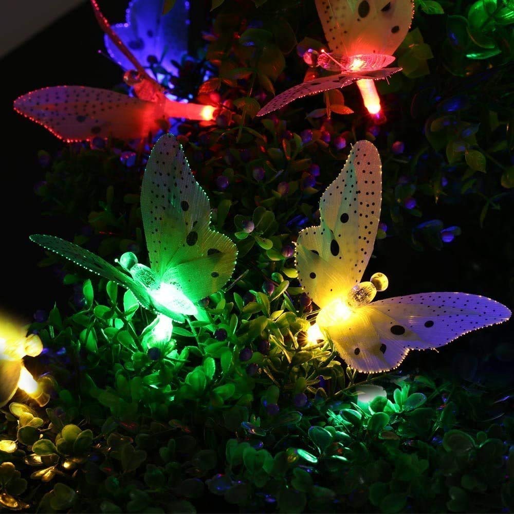 Berocia Butterfly Solar String Lights Outdoor, Waterproof 12 LED Solar Fairy Lights for Garden Patio Christmas Yard Party Camping Decor