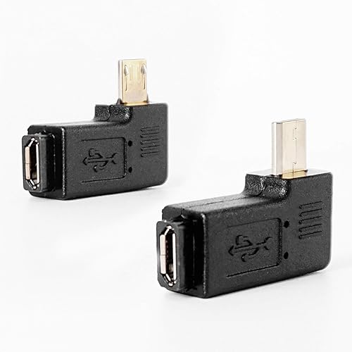 Haiker 1 Pair Right Left Angle Micro USB Male 90 Degree USB Male to Micro Female Plug Adapters