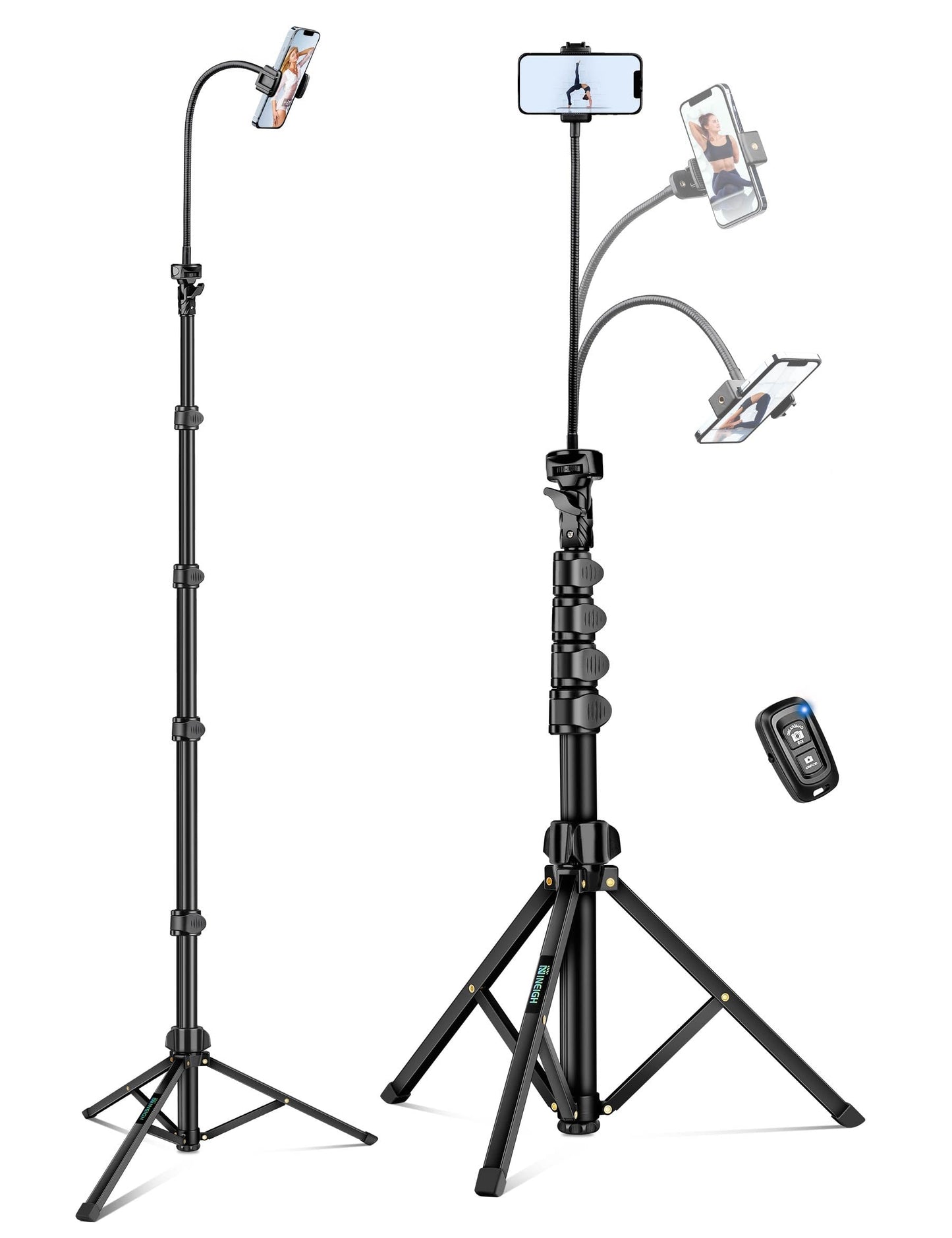 Nineigh Phone Tripod, 85" Tripod for Cell Phone iPhone with Gooseneck, Aluminum Tripods Stand for Video Recording Photo Vlog, Travel Cellphone Tripod