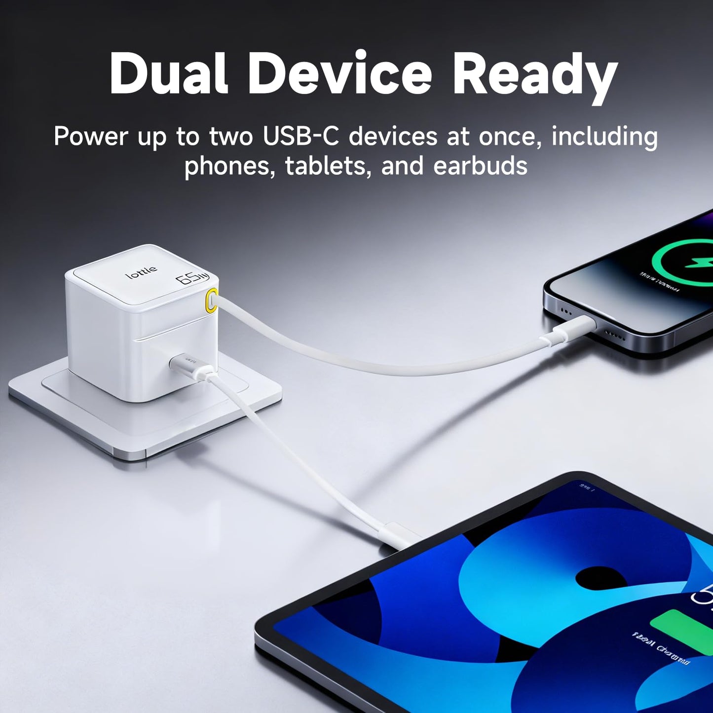 Basix by iOttie 65W GaN Wall Charger with Built-in Retractable USB-C Cable and Extra USB-C and USB-A Ports, Triple Device Fast Charging, Compact…
