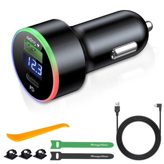 Range Tour Dash Camera Car Charger Mini USB Interfaces, Car Phone Charging USB-C Port 18W, L-Type Driving Recorders Power Cord Universal Adapter Power