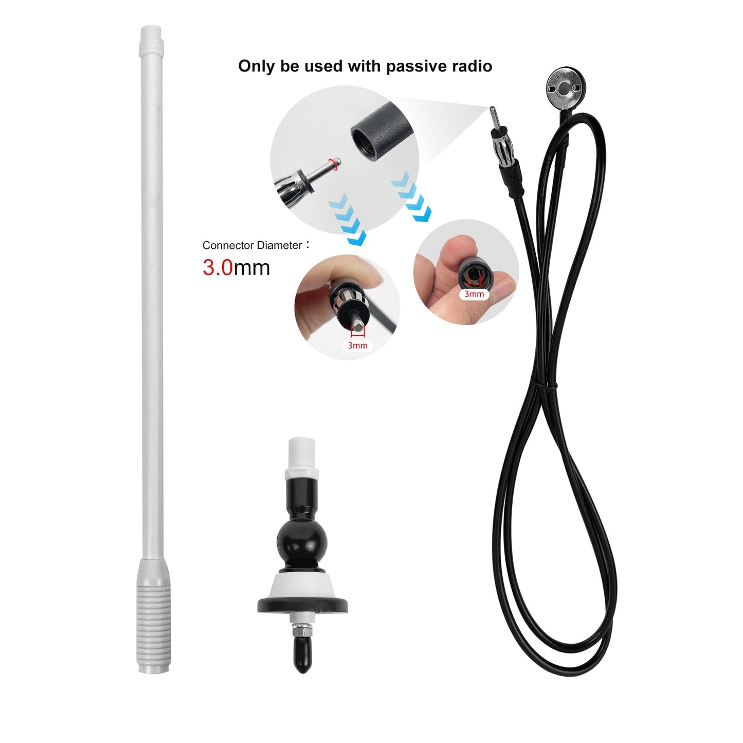 Herdio Waterproof Marine Antenna Rubber Duck Dipole Flexible Mast FM AM Antenna for Boat Radio Car ATV UTV RZR SPA