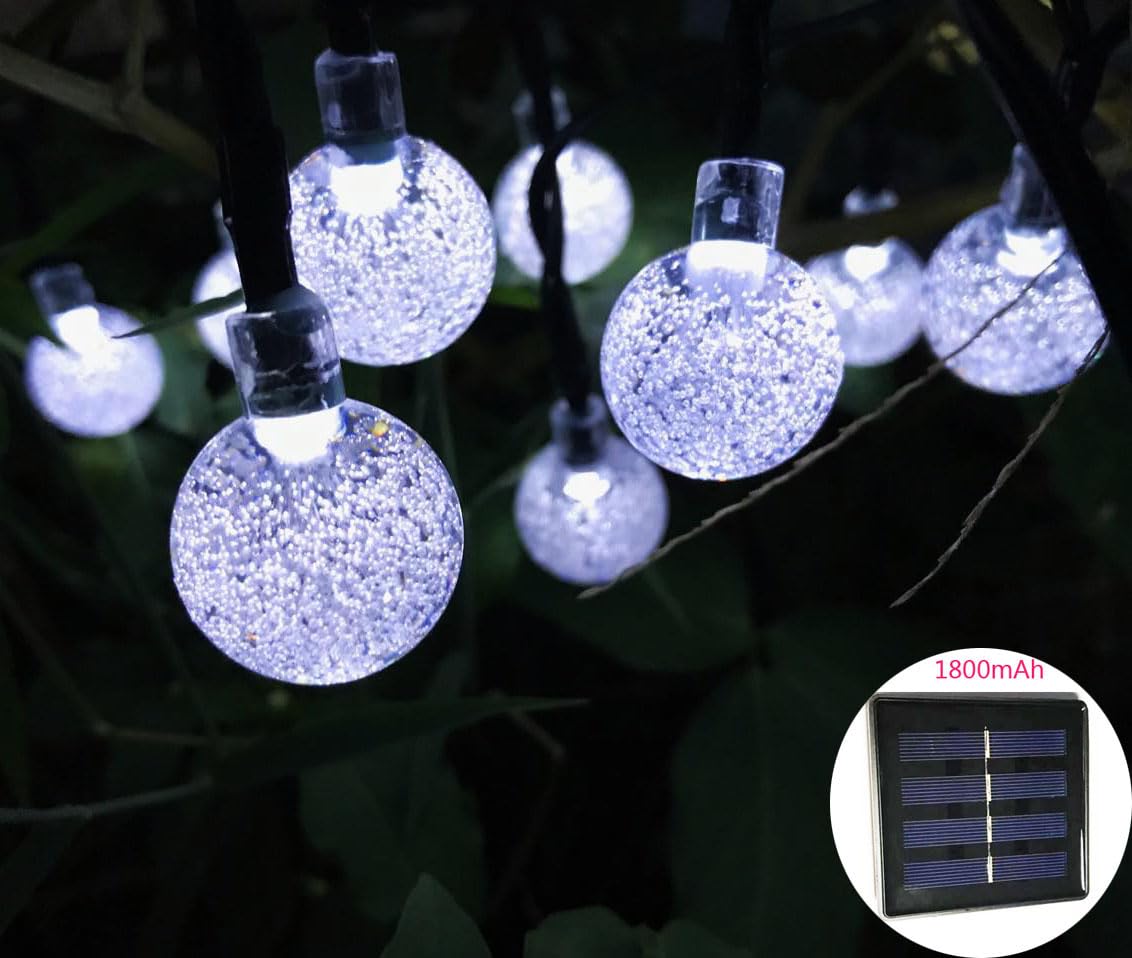 SPLOcolor Solar String Lights Outdoor, 20ft Waterproof 30 LEDs 8 Modes Crystal Globe Solar String Fairy Lights Backyard Patio Christmas Lights