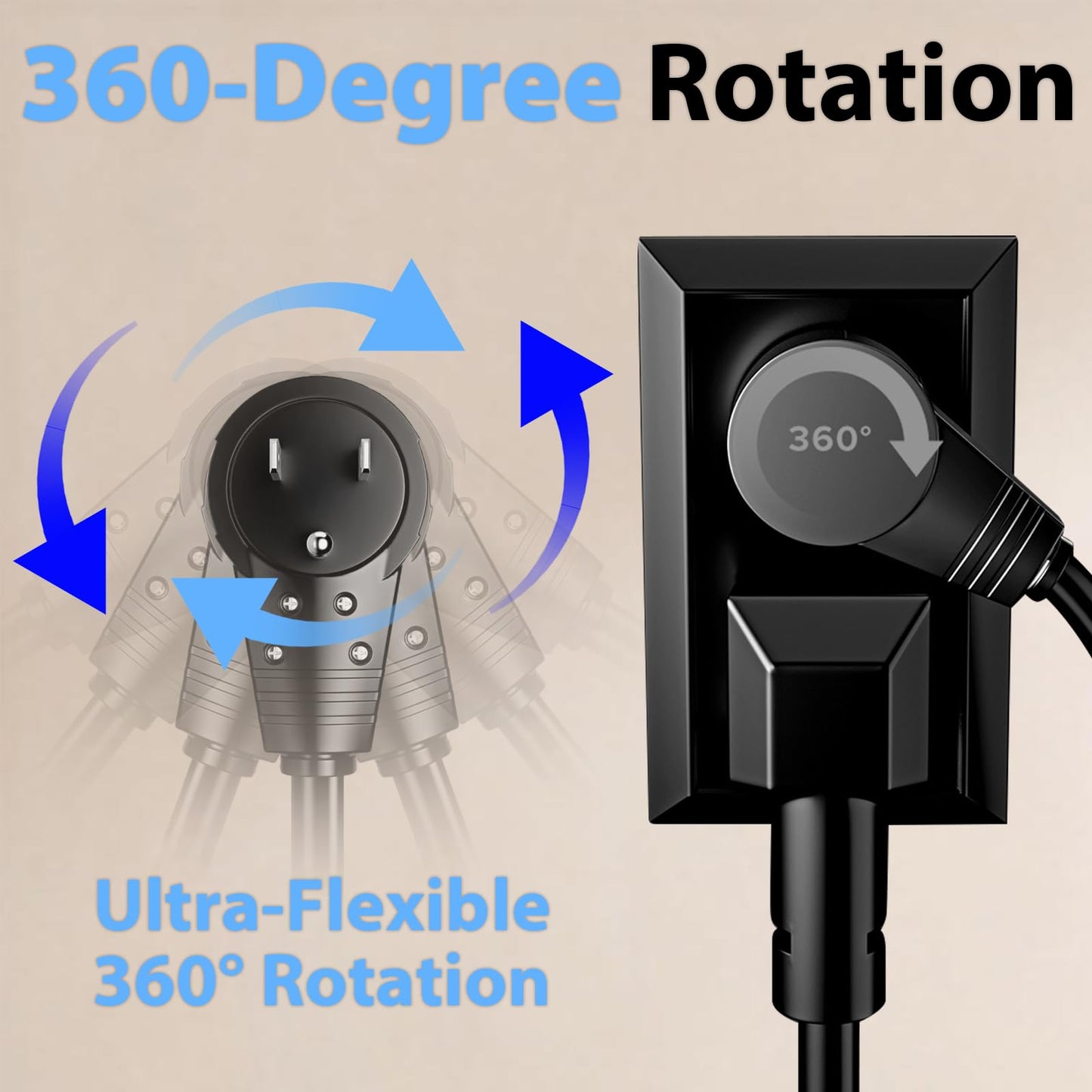 Ziotek 360-Degree Rotating Flat Extension Cord, 3-Pack, 18-Inch Short Extension Cord Flat Plug, Reduces Cable Clutter, Provides Easy Access