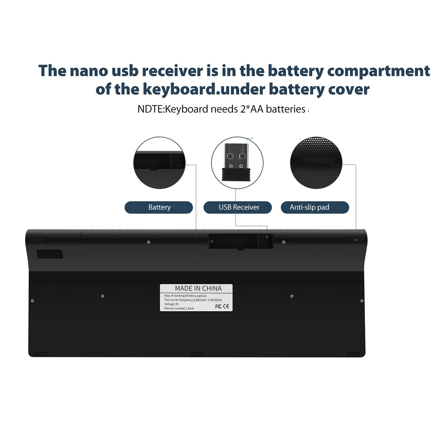 Full Size Large Print 2.4g Wireless Keyboard and Mouse with Oversized Print for Visually Impaired Low Vision Individuals (Black)