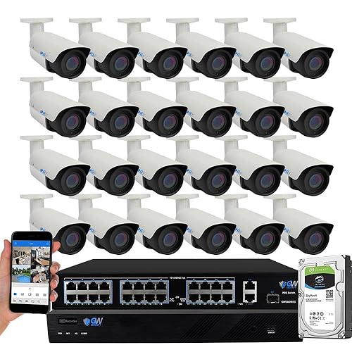 GW Security 32 Channel 4K NVR 8MP AI Human Detection Starlight Color Night Vision Security Camera System with 24 UHD 4K 2160P Microphone PoE