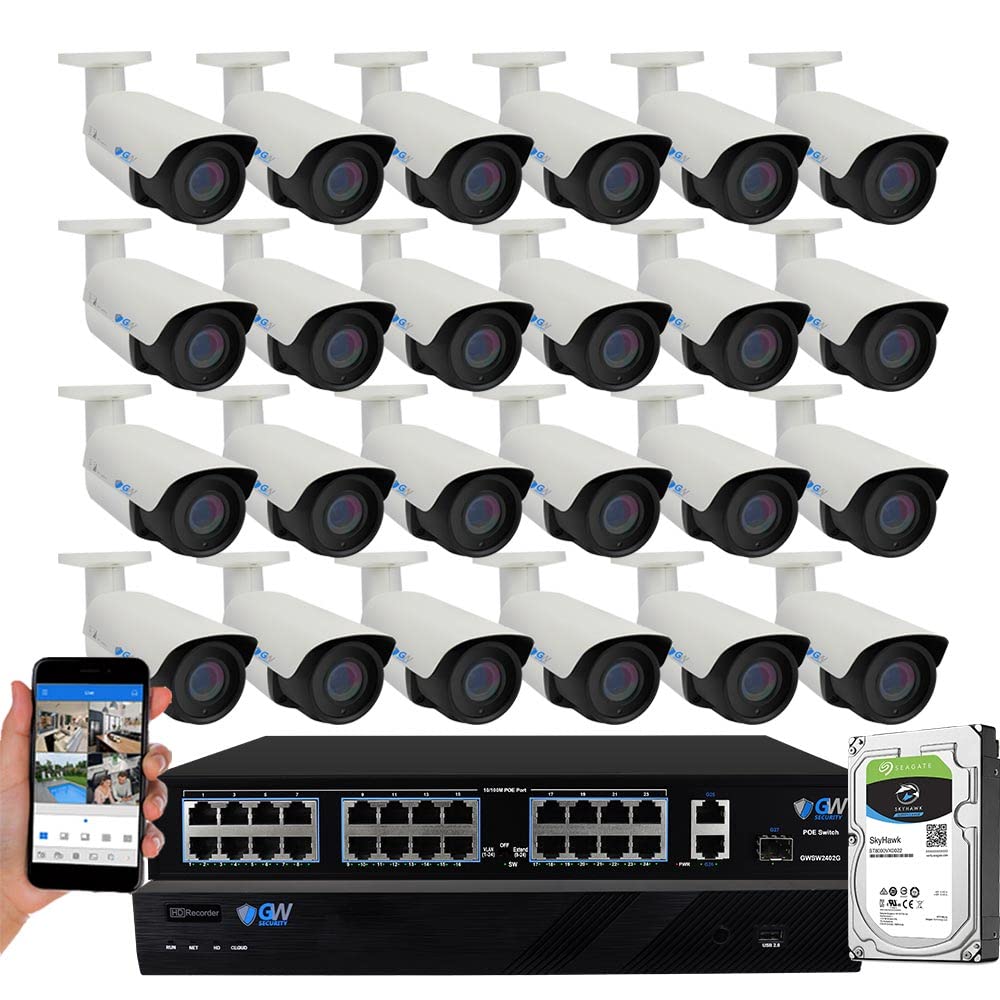 GW Security 32 Channel 4K NVR 8MP AI Human Detection Starlight Color Night Vision Security Camera System with 24 UHD 4K 2160P Microphone PoE