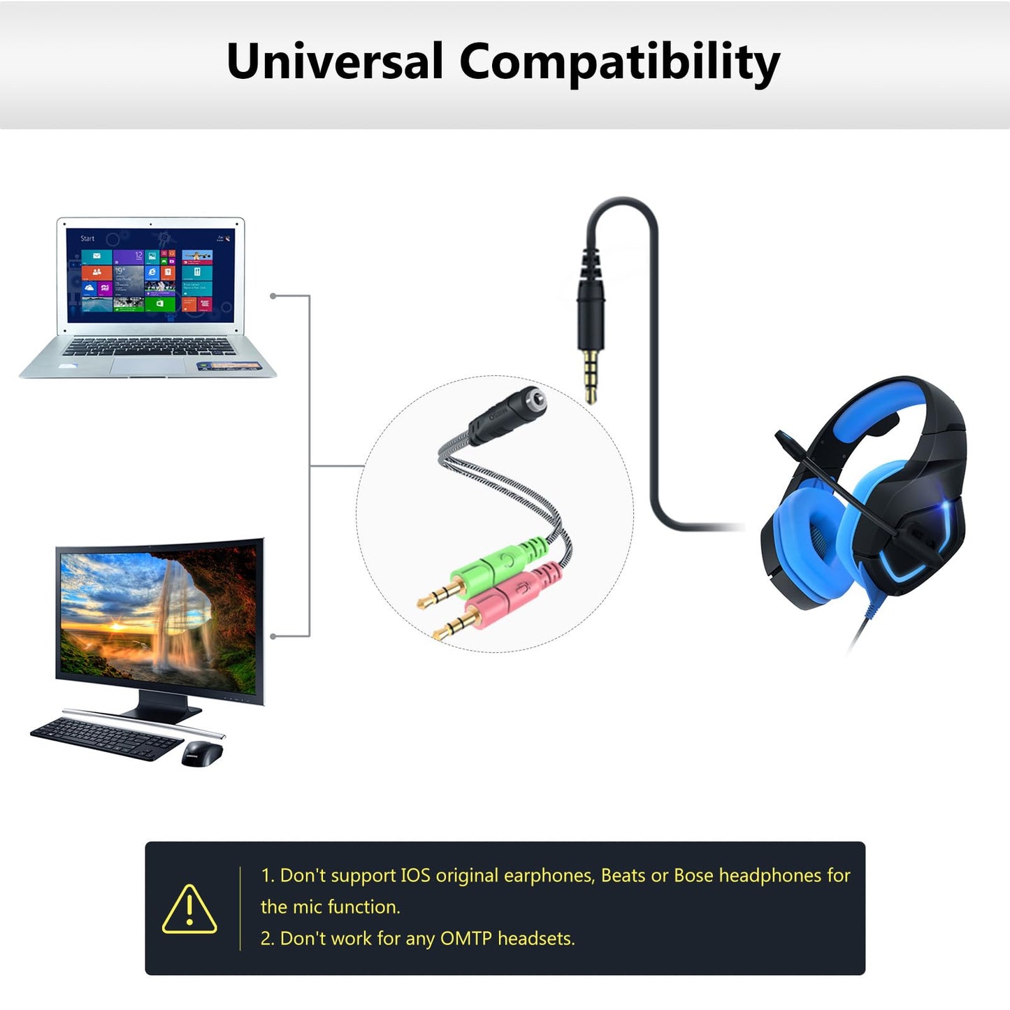 MillSO Headphone Splitter for Computer CTIA 3.5mm TRRS Female to Dual TRS Male Mic Audio Jack Y Adapter Headset Splitter Cable for PC Laptop to Gaming
