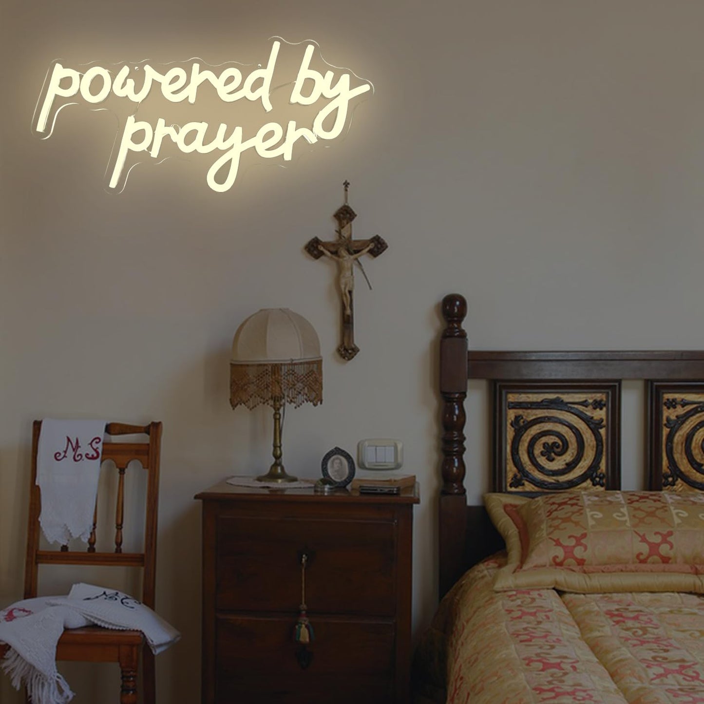Powered By Prayer Neon Sign Jesus Neon Light for Wall Decor Faith Art Light Up Sign Dimmable Usb Powered Neon Light for Home Christ Church Birthday
