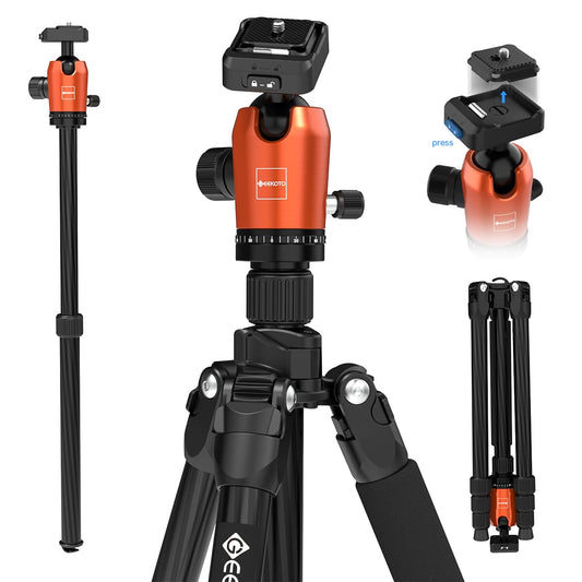 GEEKOTO 65" Carbon Fiber Camera Tripod,Heavy Duty Tripod with 360° Ball Head, 1/4" Quick Release Plate, Supports 26.5 lbs, Converts to Monopod