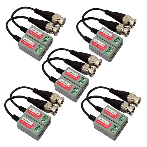 5 Pack (10 Pcs) Mini CCTV BNC Video Balun Transceiver With Pigtail, Video Passive Balun for HD-TVI/CVI/AHD/Analog/960H Camera
