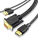 AKWOR VGA to HDMI Adapter Cable 6FT, Uni-Directional VGA (Source) to HDMI (Display) Cable with Audio & USB Power, 1080P@60Hz Display Cord from Desktop