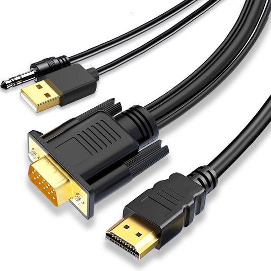 AKWOR VGA to HDMI Adapter Cable 6FT, Uni-Directional VGA (Source) to HDMI (Display) Cable with Audio & USB Power, 1080P@60Hz Display Cord from Desktop