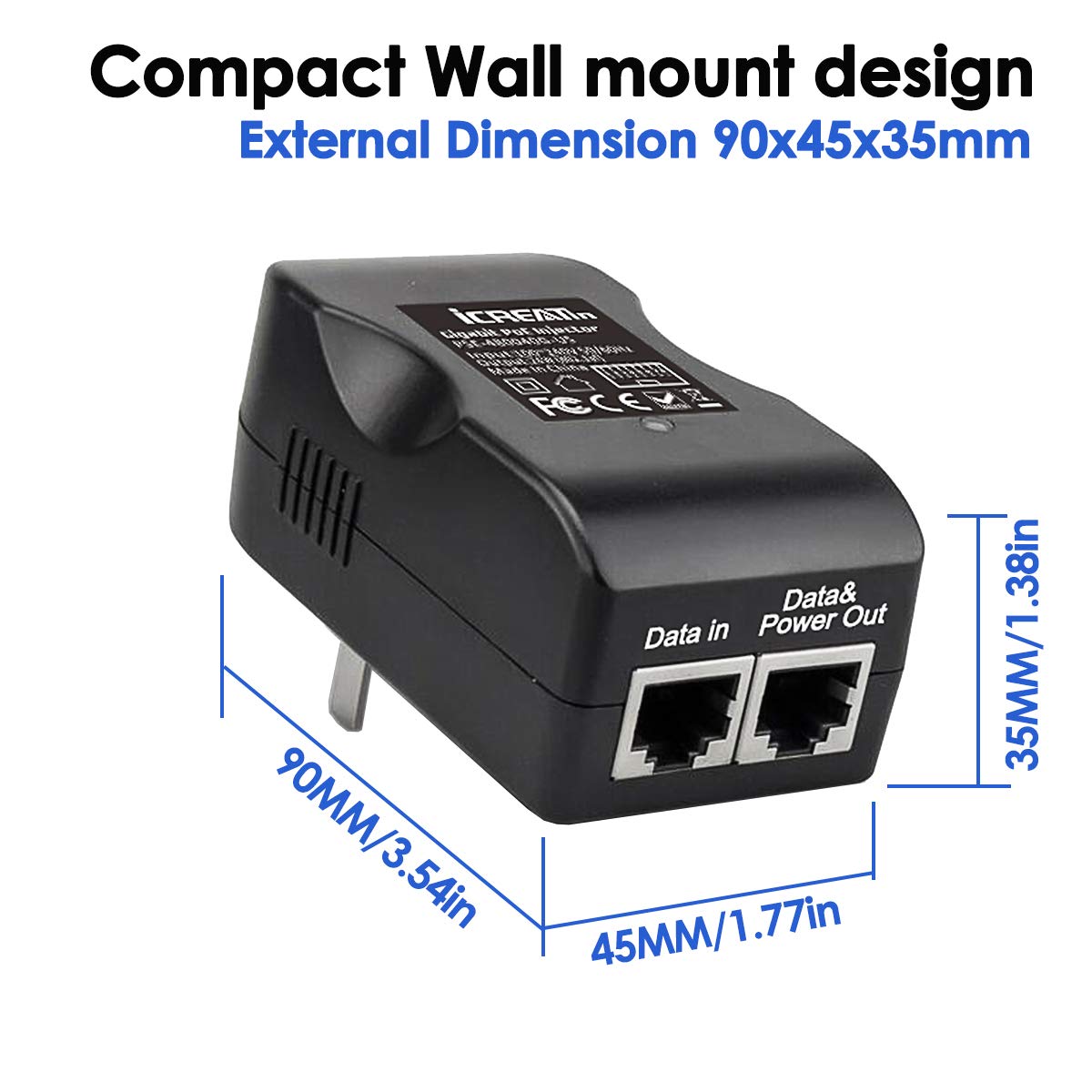 48V Gigabit Power Over Ethernet POE Injector, 24W Wall PoE Adapter,100/1000Mbps 802.3af Compliant, Up to 100 Meters (328 Feet)