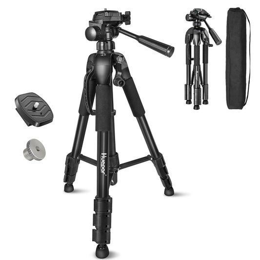 Laser Level Tripod, Huepar 56” Extendable Height Tripod for Line Lasers, Point Lasers, Laser Distance Measures, 1/4" and 5/8" Thread Mount
