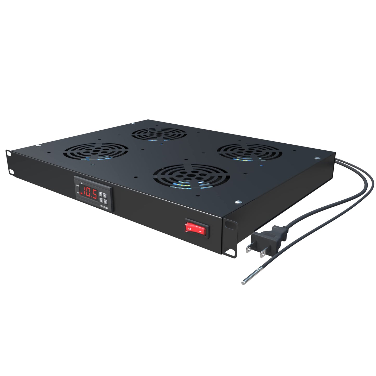 Rack Mount Fan - 4 Fans - 1U 19" Rackmount with Adjustable Temperature Control and Digital Display - Tupavco TP1701