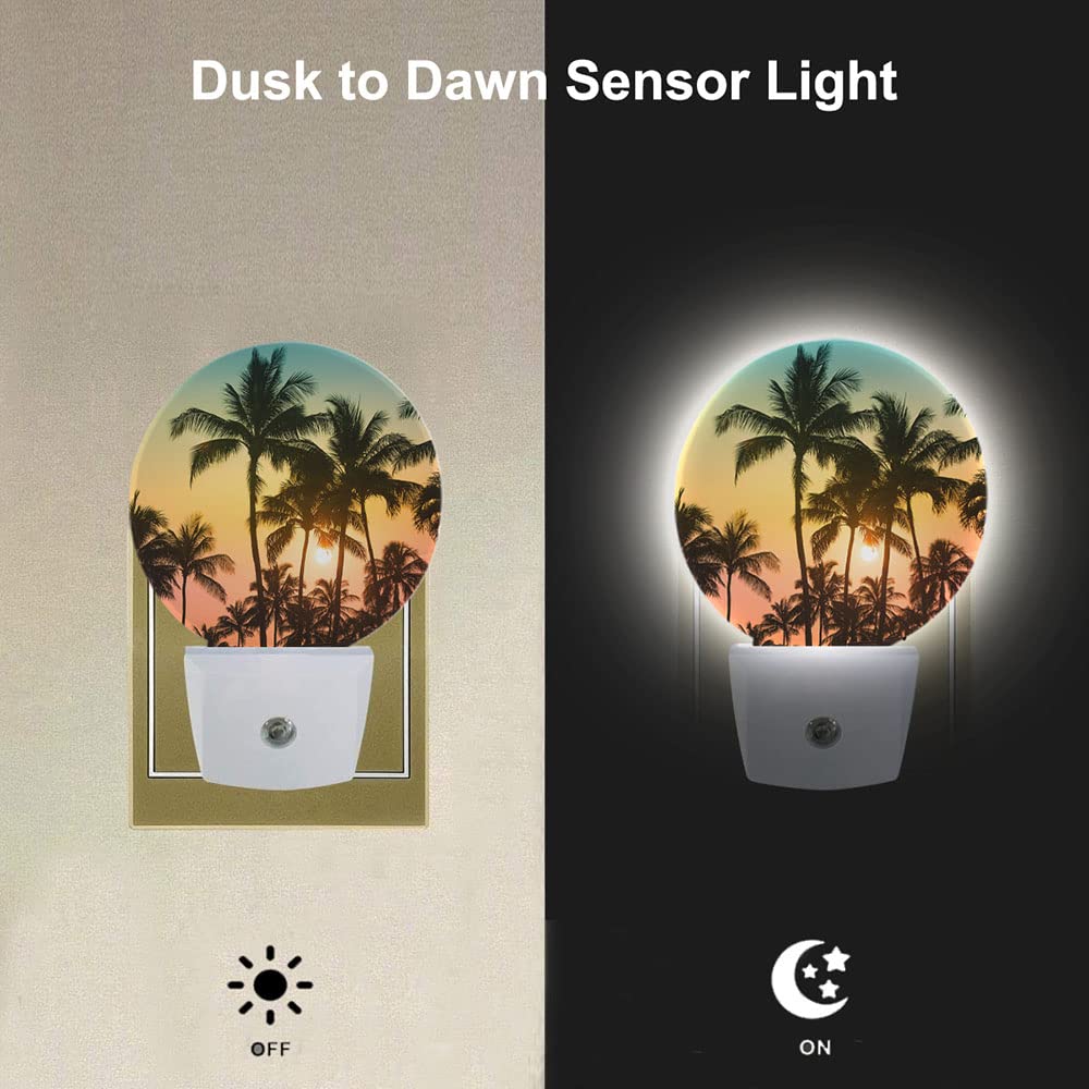 EKOBLA Palm Tree Sunset Night Light, Tropical Beach Night Lights Plug Into Wall with Auto Sensor, 0.5W Sleep Friendly