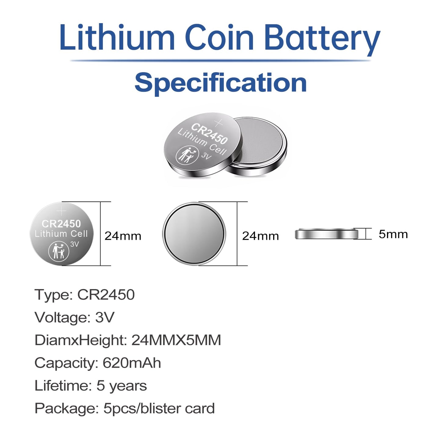PGSONIC CR2450 3V Lithium Battery (5pcs)