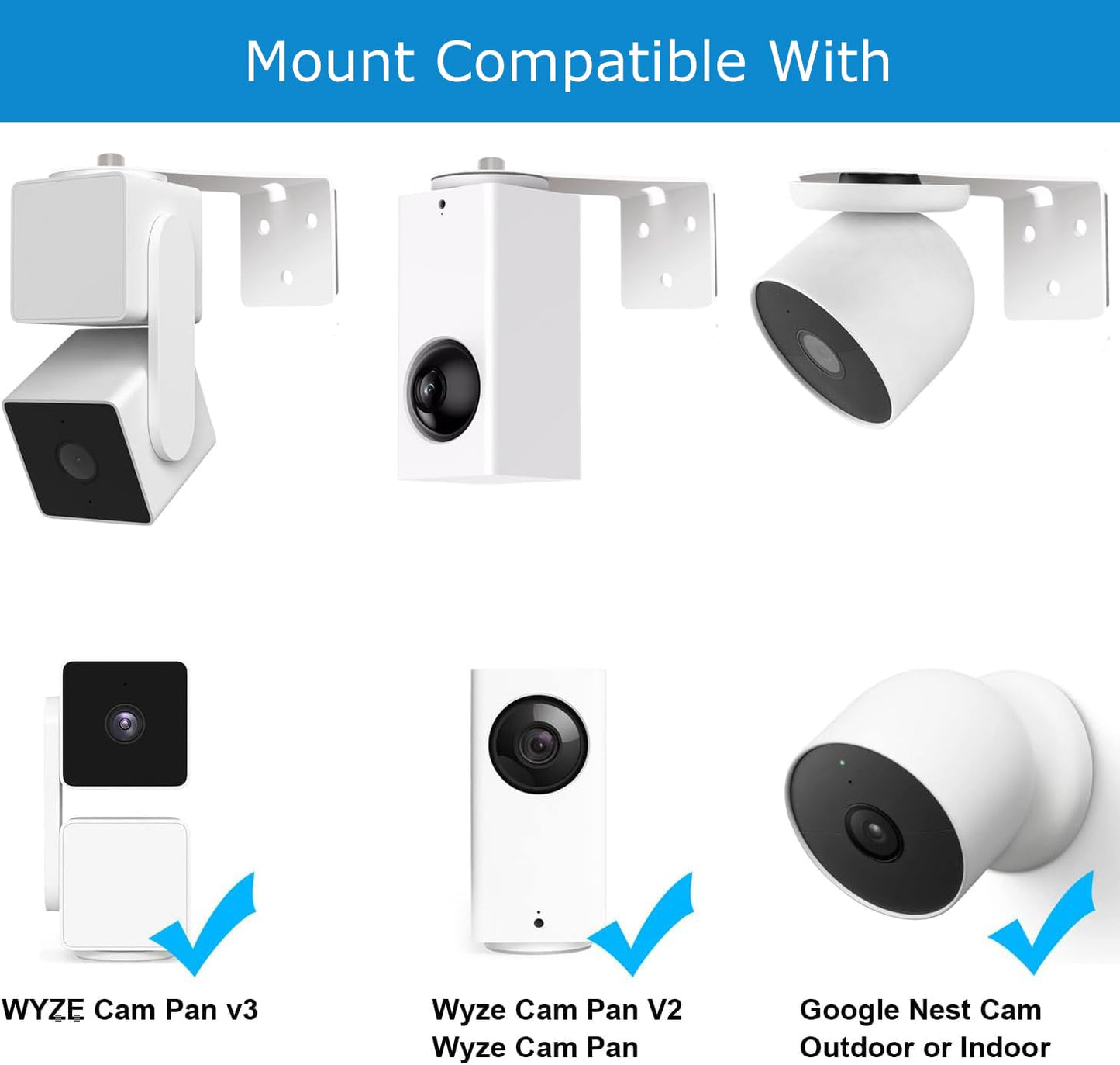 2Pack Adhesive Metal Wall Mount Bracket, Compatible with Wyze Cam Pan V3/V2, Google Nest Cam, Eufy Security Solo Indoor Cam E220/P24, Blink Mini Pan