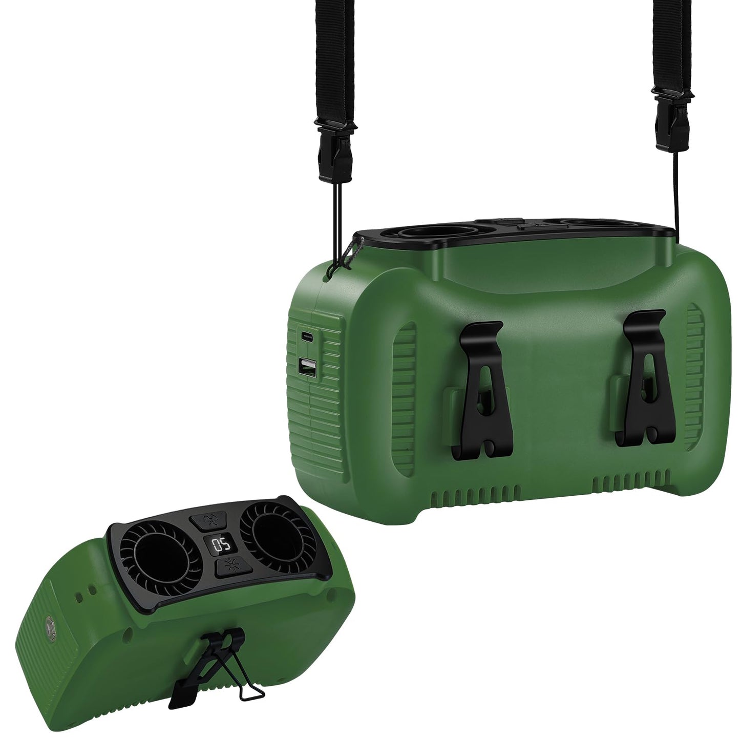 Portable Waist Fan 16000mAh,Dual Brushless Motors,5 Speeds Belt Clip Fan Up to 25H Runtime,Wide-Range Airflow,3 Light Modes including SOS,Rechargeable