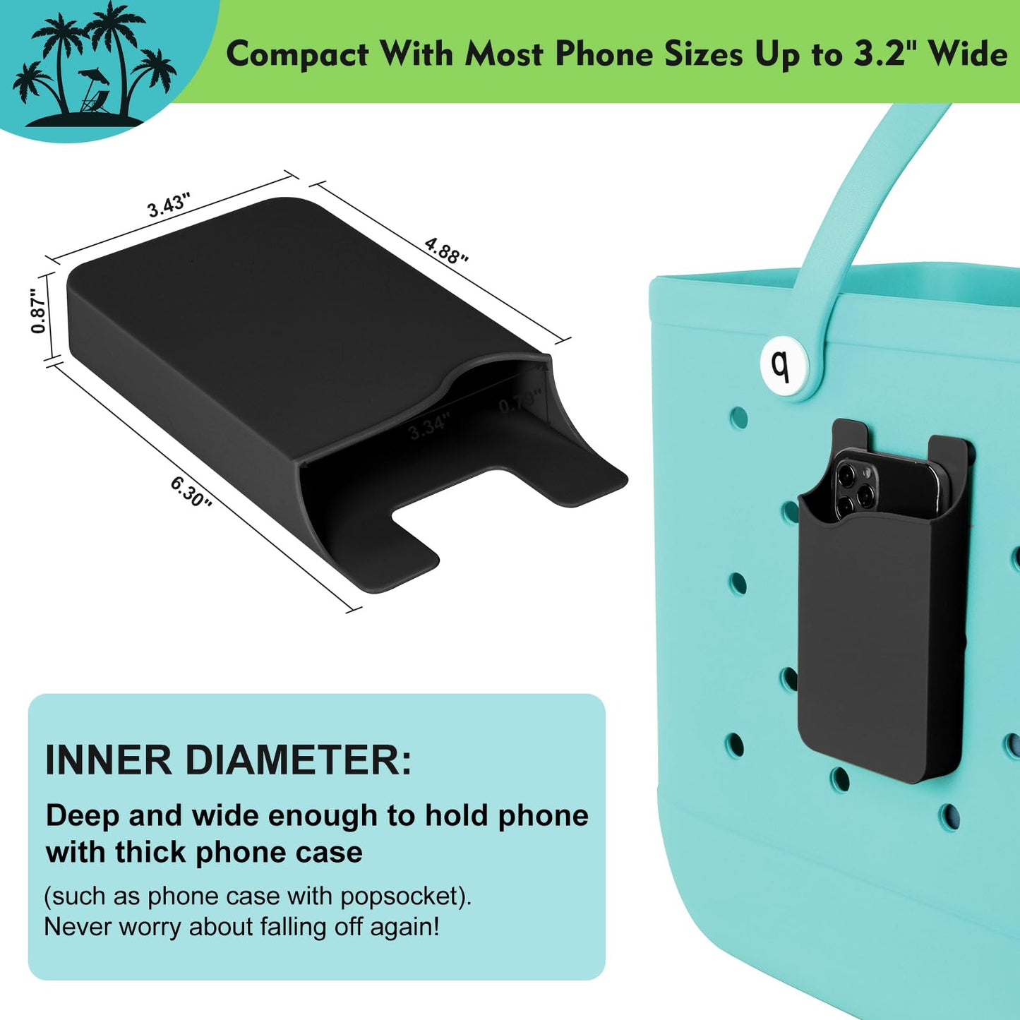 Raymall Phone Holder Compatible with Bogg Bag and Simple Modern Beach Tote, Universal Hard ABS Plastic Cell Phone Case Holder Accessories for Bogg Bag