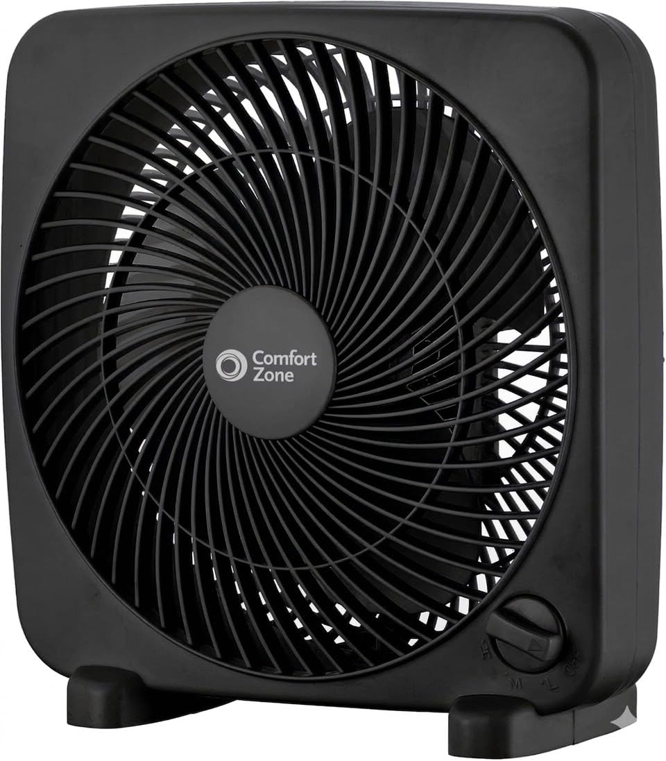 Comfort Zone 9-inch Portable Box Fan, Black