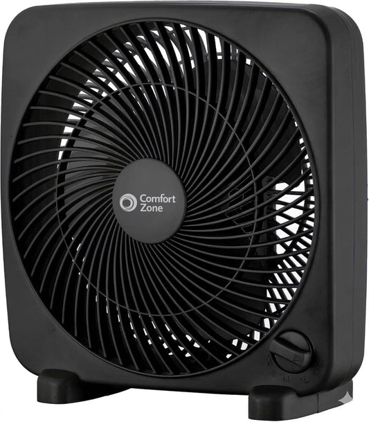 Comfort Zone 9-inch Portable Box Fan, Black