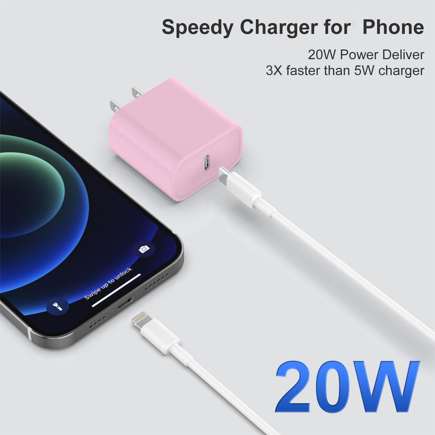 iPhone Charger Fast Charging, 3 Pack 20W USB C Wall Charger Block with 2 Pack MFi Certified 6FT Type C to Lightning Cables for iPhone 14 13 12 11 Pro
