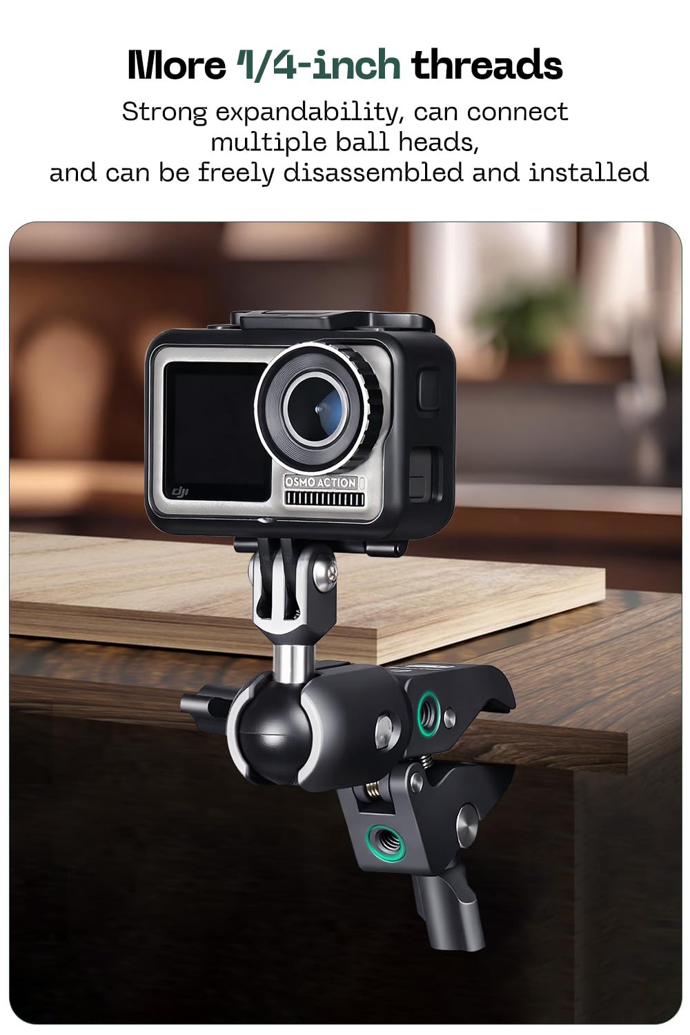 FANAUE Action Camera Universal Ball Adapter with Handlebar Base Mount Strong Rod Clamp,B Size 1" Ball Compatible Gopro Hero Series/AKASO/DJI/Action