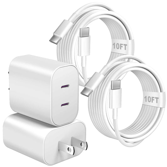 iPhone 17 16 Charger,20W Dual Port Type C Charger Fast Charging Block,2Pack Double USB C Phone Chargers 10FT Long USB C Cord for iPhone 17/17e/17