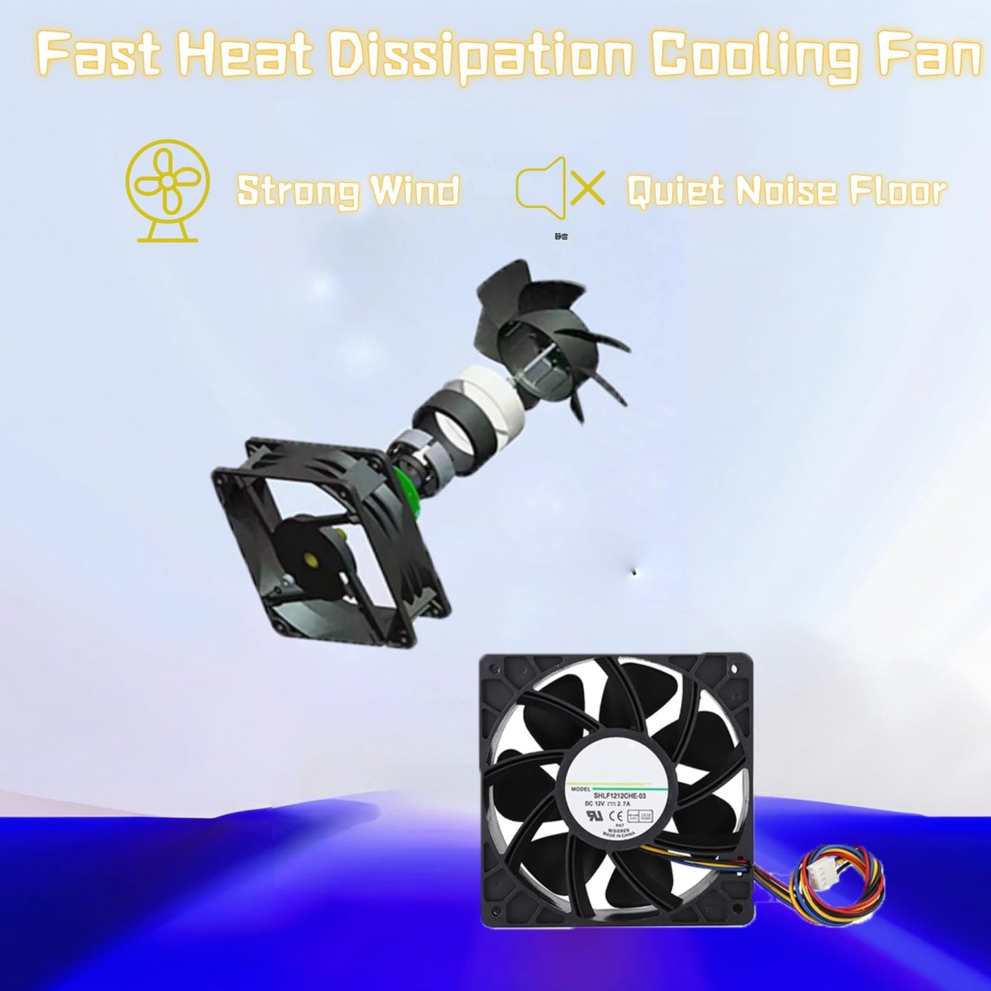 Yoidesu 120mm x 38mm 12V 2.7A Ball Bearings Dc Cooling Fan,4-Pin Premium Quiet Fan,High Speed 6000RPM 210.38CFM High Performance Cooling Fan Cooler