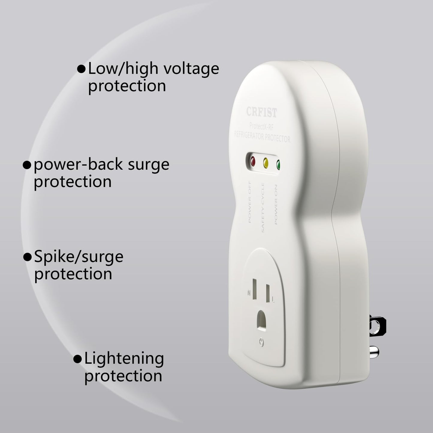 CRFIST Refrigerator-Specific Surge Protector - a Dedicated Single-Outlet Protector Designed for Household appliances, Featuring 1800W/15A Overload