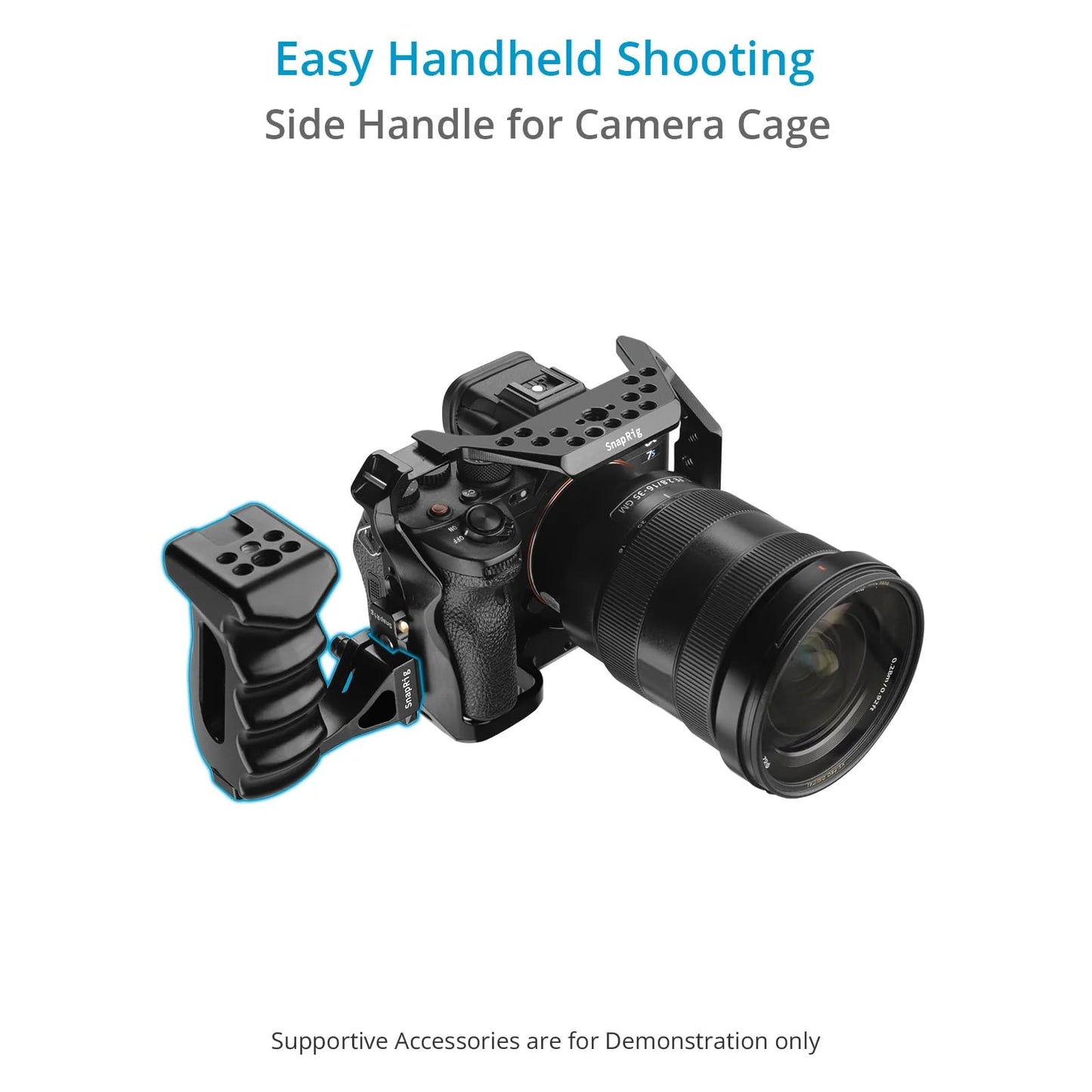 PROAIM SnapRig Side Handle for Camera Cage/Rigs. Ergonomic Design with Standard Rail Mounting for Right/Left Hand Use. Multiple Mounting Threads.