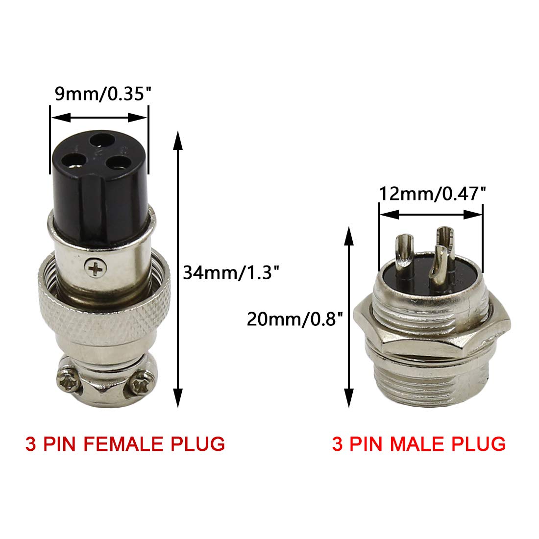 Hxchen 3 Pin Metal Male Female Panel Connector 12mm GX12-3P Silver Aviation Plug - (2 Sets)