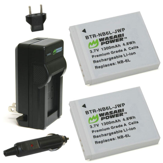 Wasabi Power Battery (2-Pack) and Charger for Canon NB-6L, NB-6LH, CB-2LY and Canon PowerShot D10, D20, D30, ELPH 500 HS, S90, S95, S120, SD770 IS