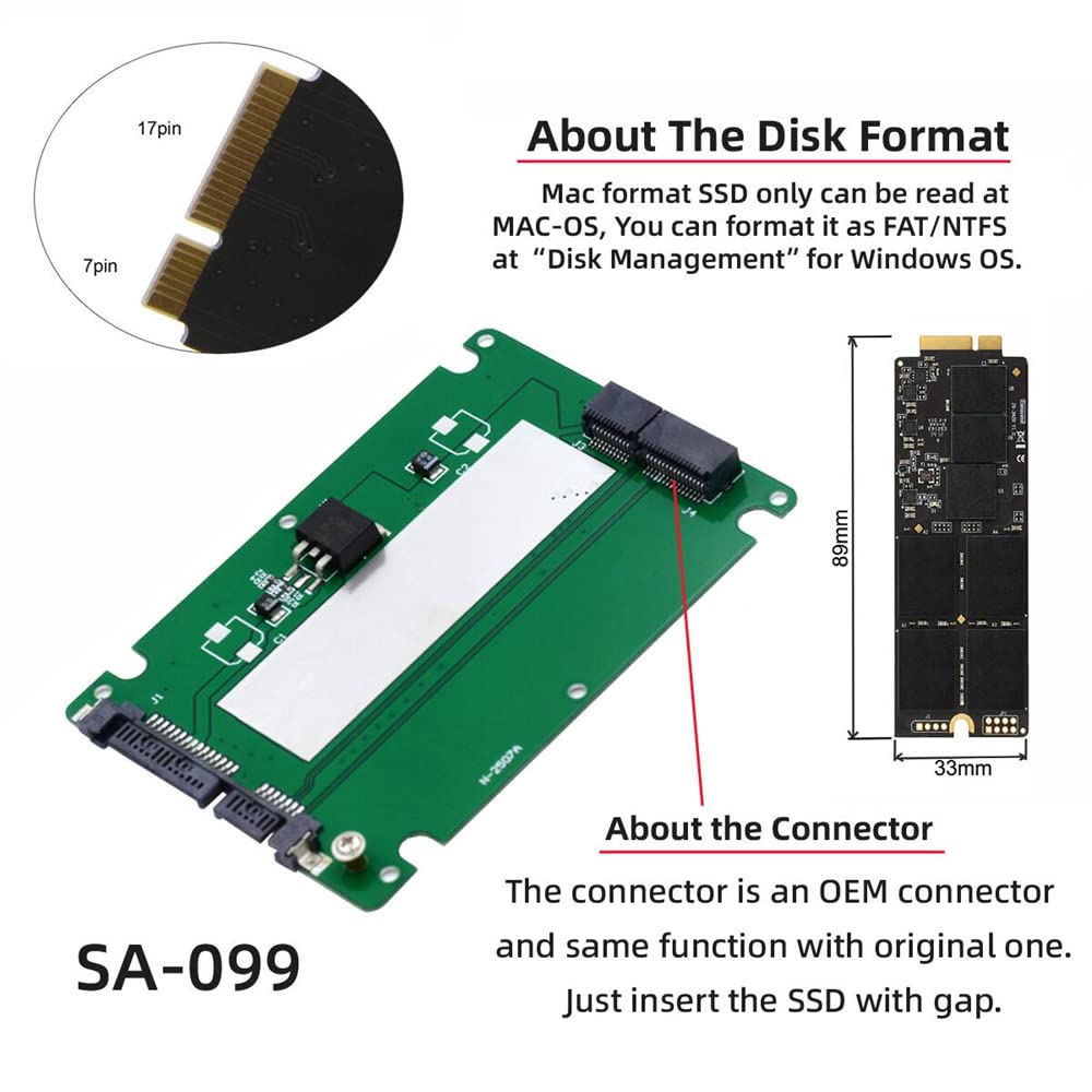 Cablecc 2.5" SATA 22pin to A1425 A1398 MC975 MC976 MD212 MD213 ME662 ME664 ME665 SSD Hard Disk case Enclosure