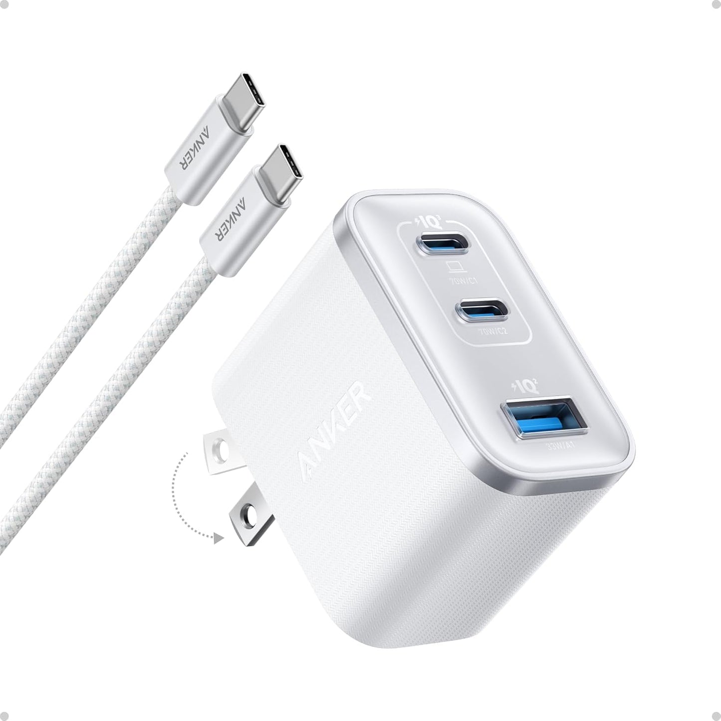 Anker Nano 70W Max 3-Port Fast Charger USB C, Type C Charger Fast Charging